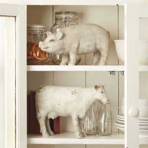 Decorative Antiqued White Farm Animals -- Cow and Pig