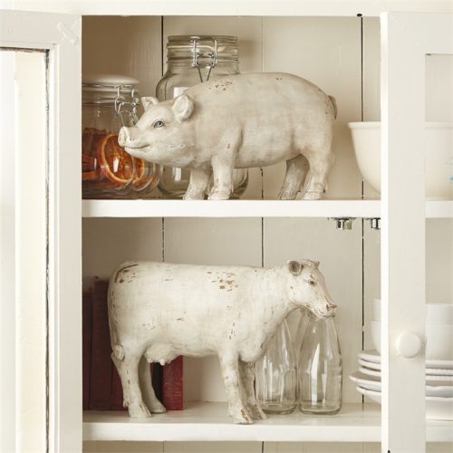 Decorative Antiqued White Farm Animals -- Cow and Pig