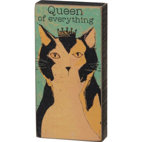 Solid Wood Block Cat Decoration - Queen Of Everything