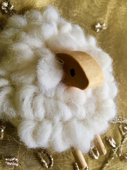 Little Sheep Ornament - Wool and Wood.