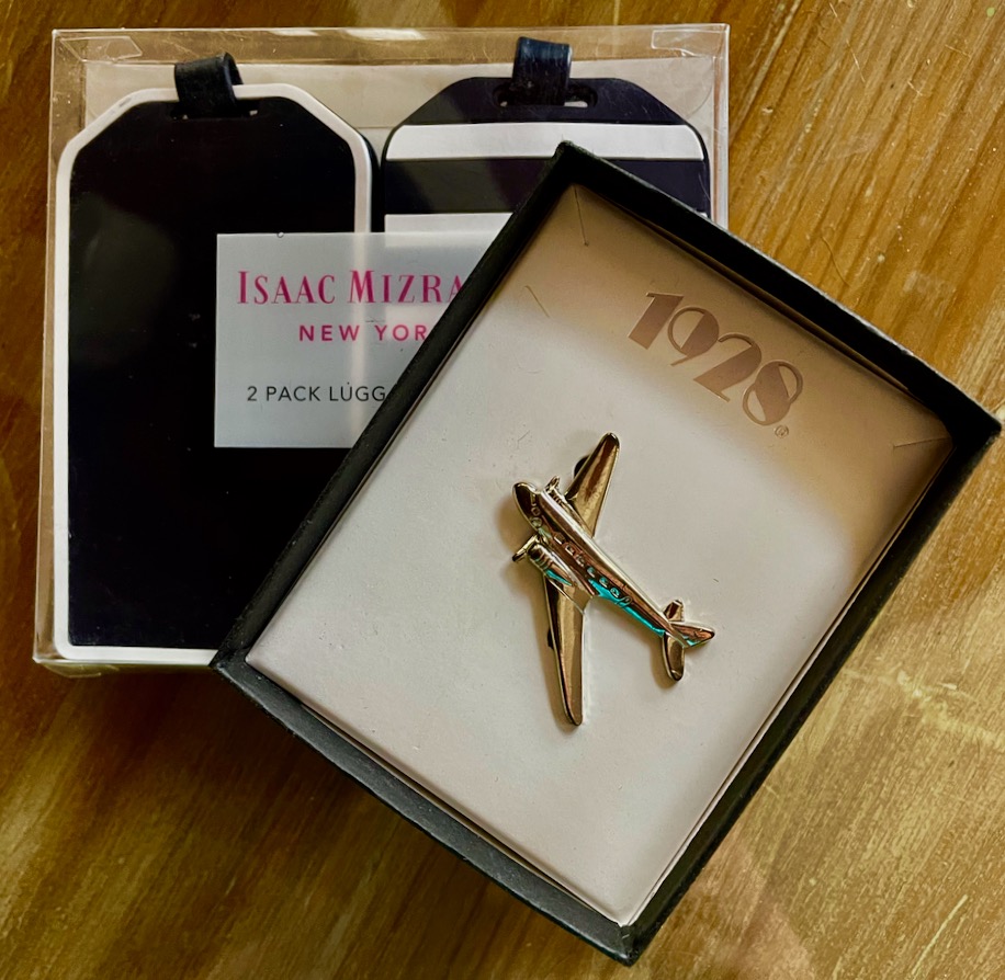 Airplane Pin and Isaac Mizrahi Luggage Tag Set