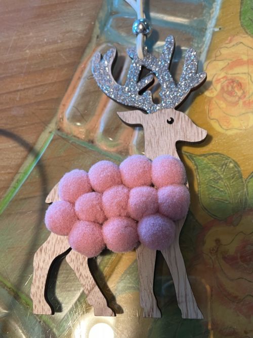 Reindeer Poodle Ornament from Italy - Light Pink - Image 4