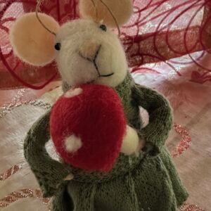 Miss Mousie with a Toadstool Ornament